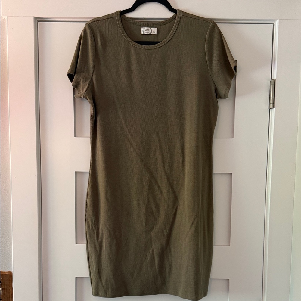Maurices Olive Ribbed Short Sleeve Tee Dress